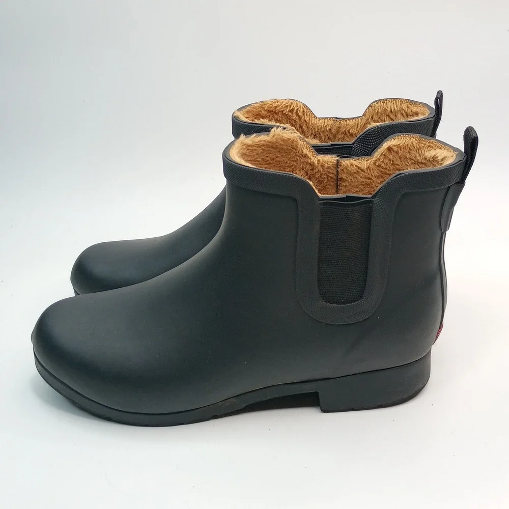 Chooka Plush Chelsea Rain Boots Women Size 10 Black Waterproof Faux Fur Lined